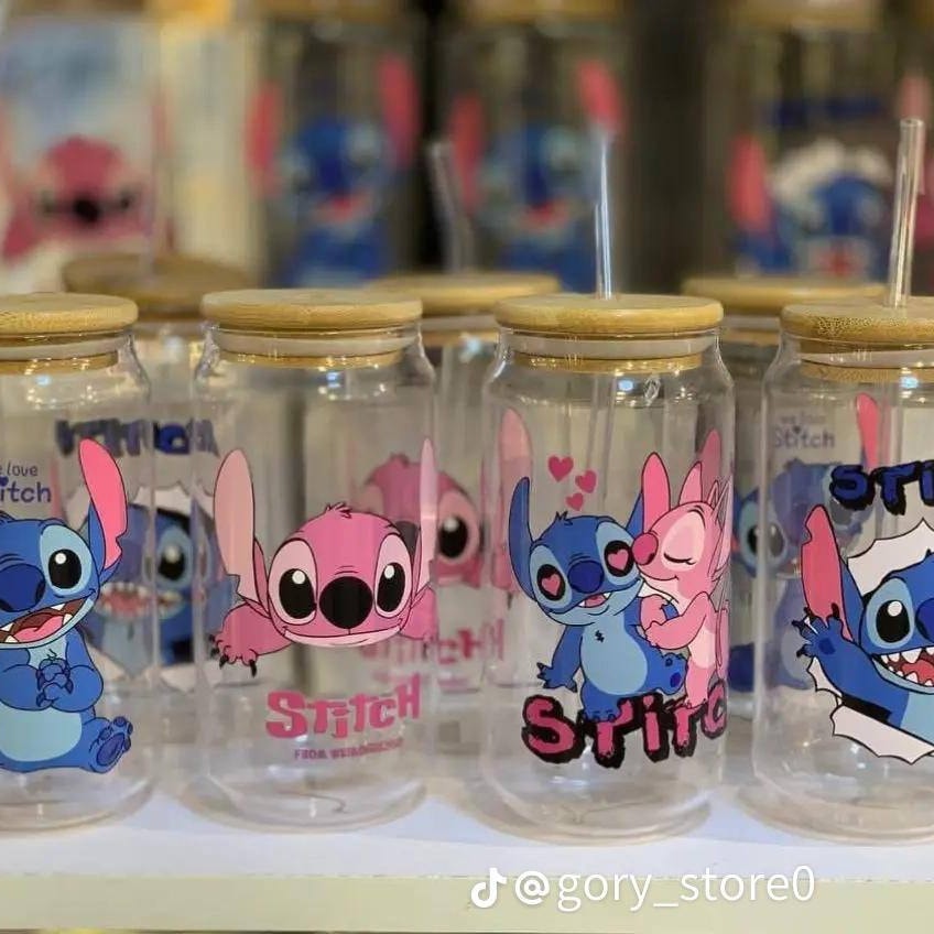 Stitch Glass Cup With Straw Lebanon