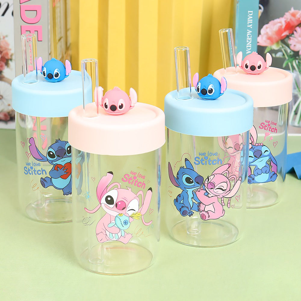 Stitch Glass Bottle With Straw Lebanon