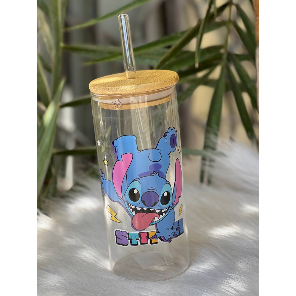 Stitch Glass Cup With Straw Lebanon