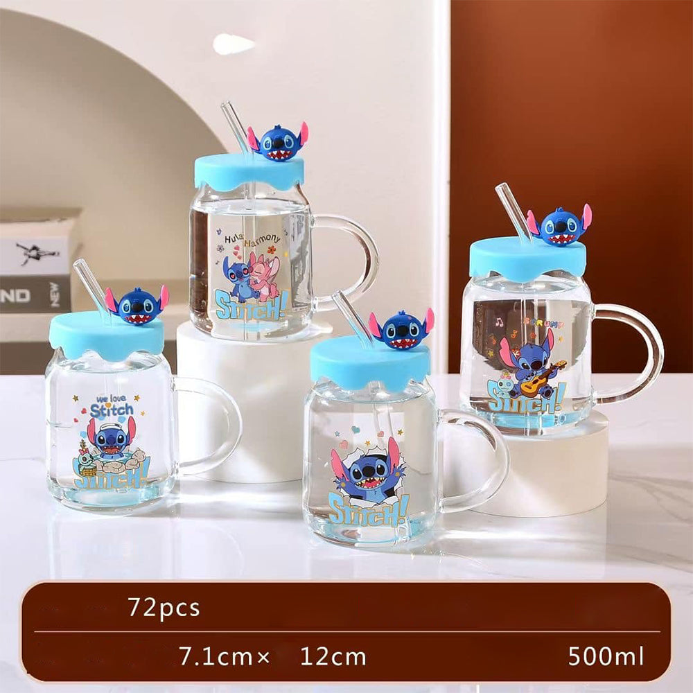 Stitch Glass Bottle With Straw 500 ML Lebanon