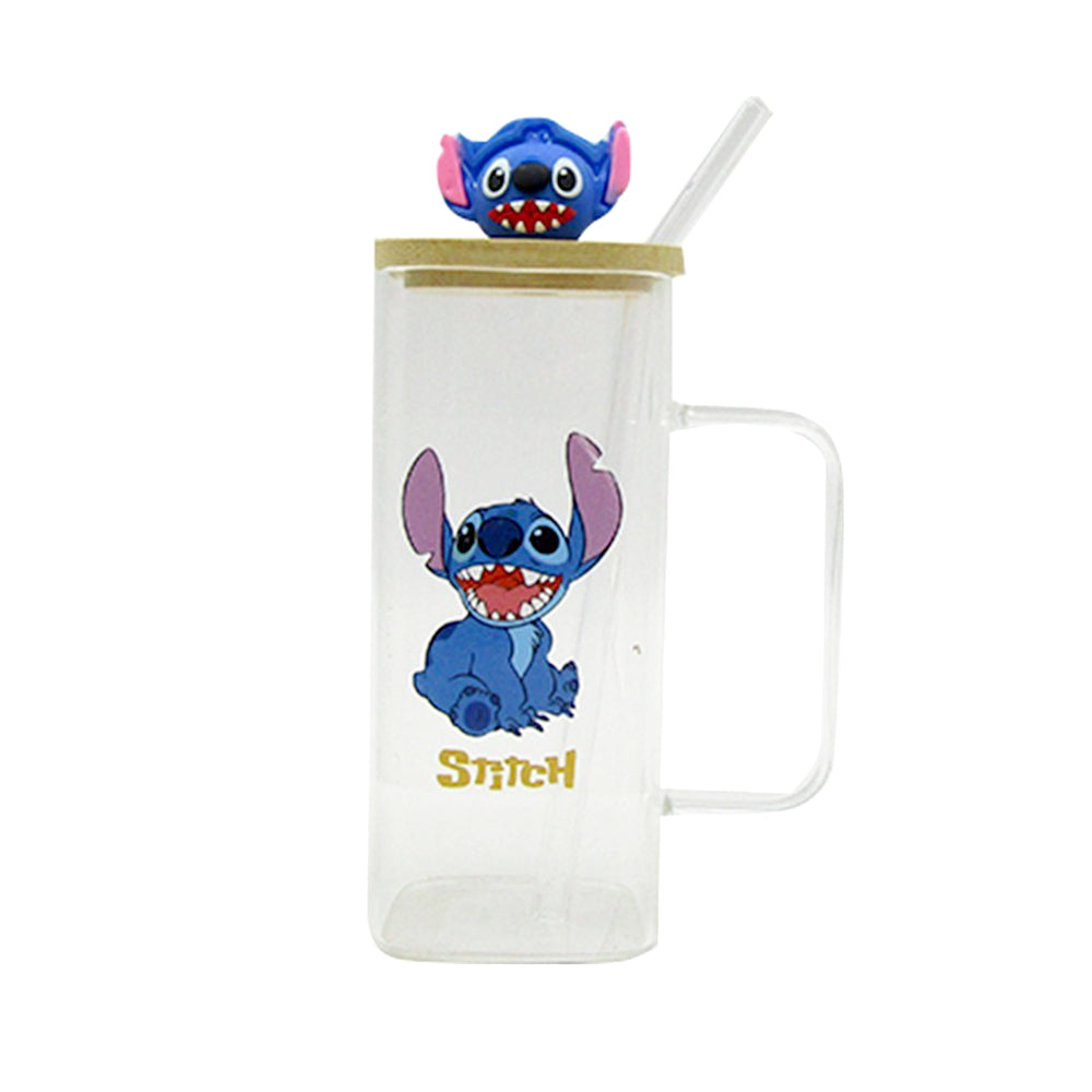 Stitch Glass Cup With Straw