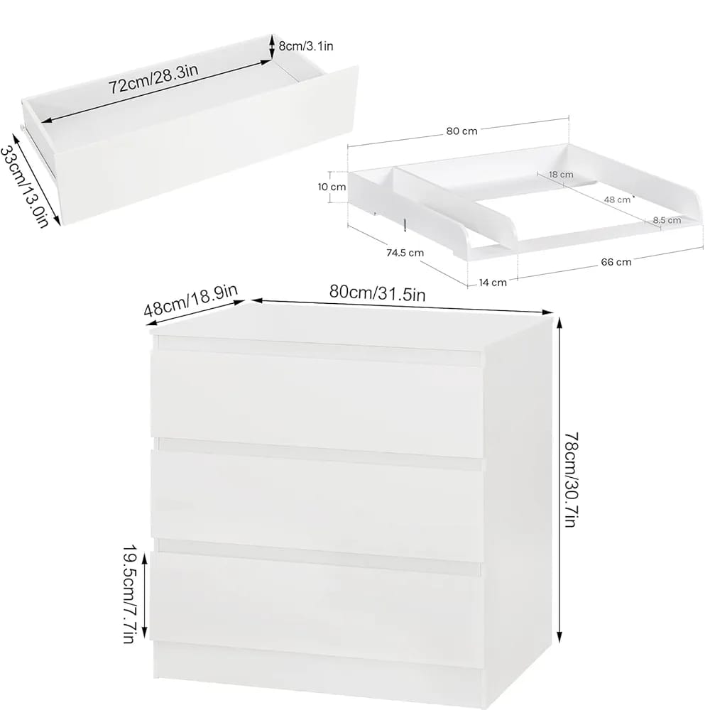 WOLTU Changing Table, Chest of 3 Drawers WT004