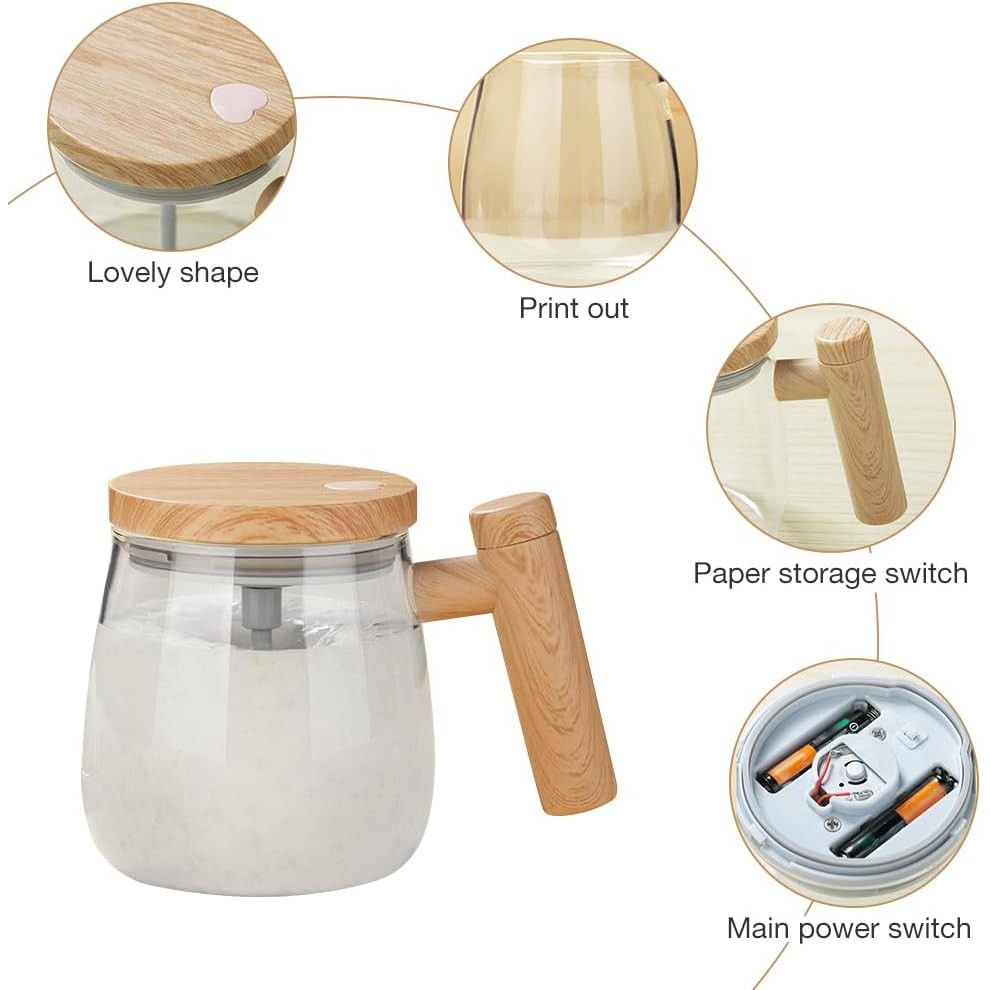 Rechargeable Self Stirring Wooden Cup