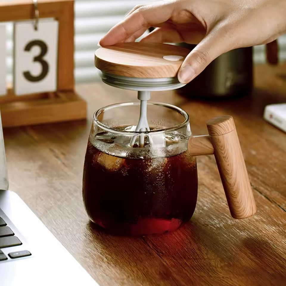 Rechargeable Self Stirring Wooden Cup
