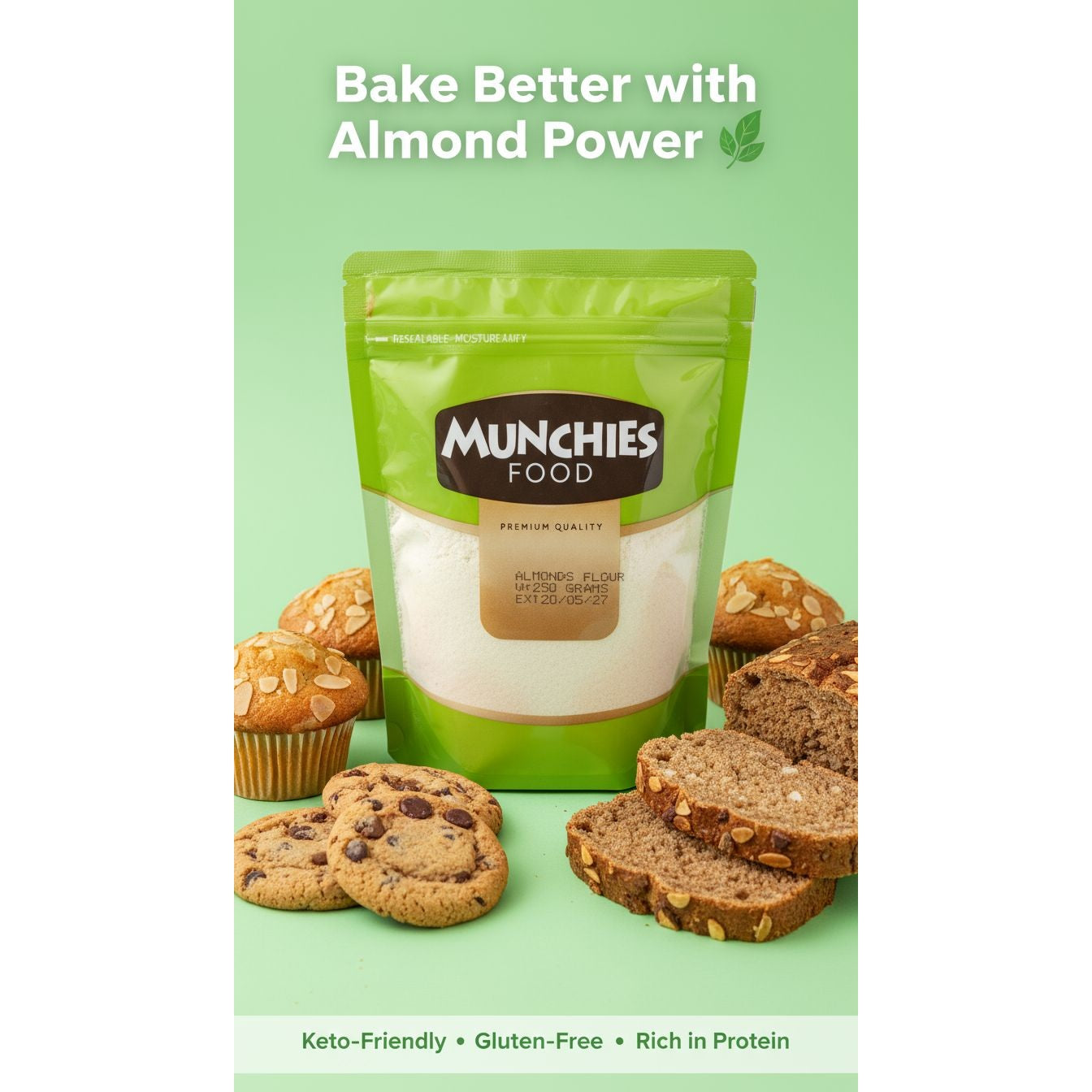 Peeled Almond Flour by Munchies Food, Low Glycemic Index, Rich in Protein