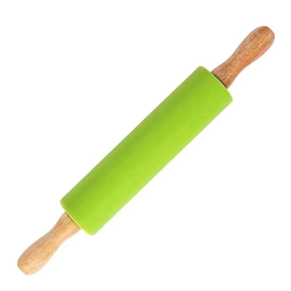 Silicone Rolling Pin Non-stick Dough Roller with Wooden Handle