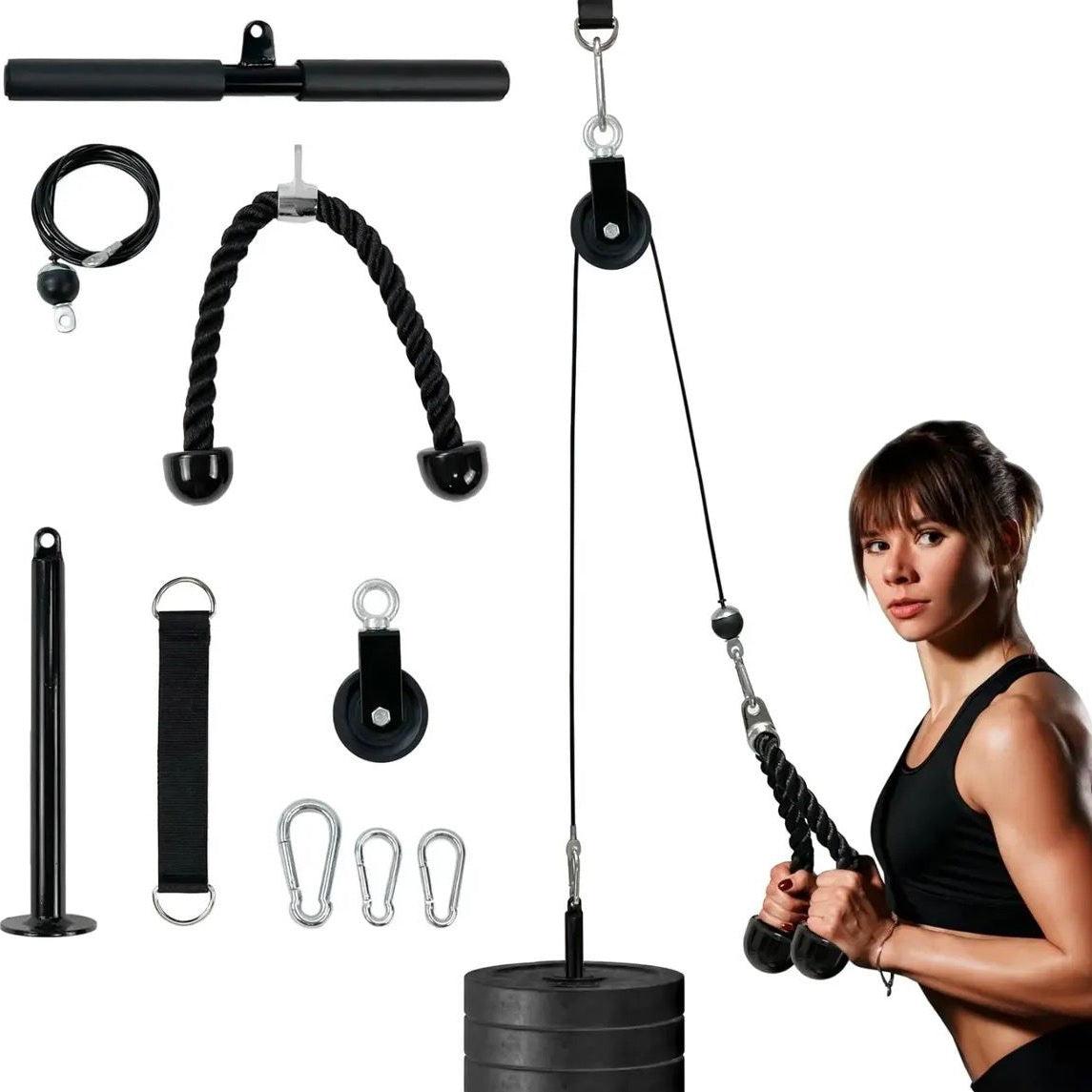 Adjustable Pulley Cable System – LAT Pulldown, Tricep, and Fitness Training Kit