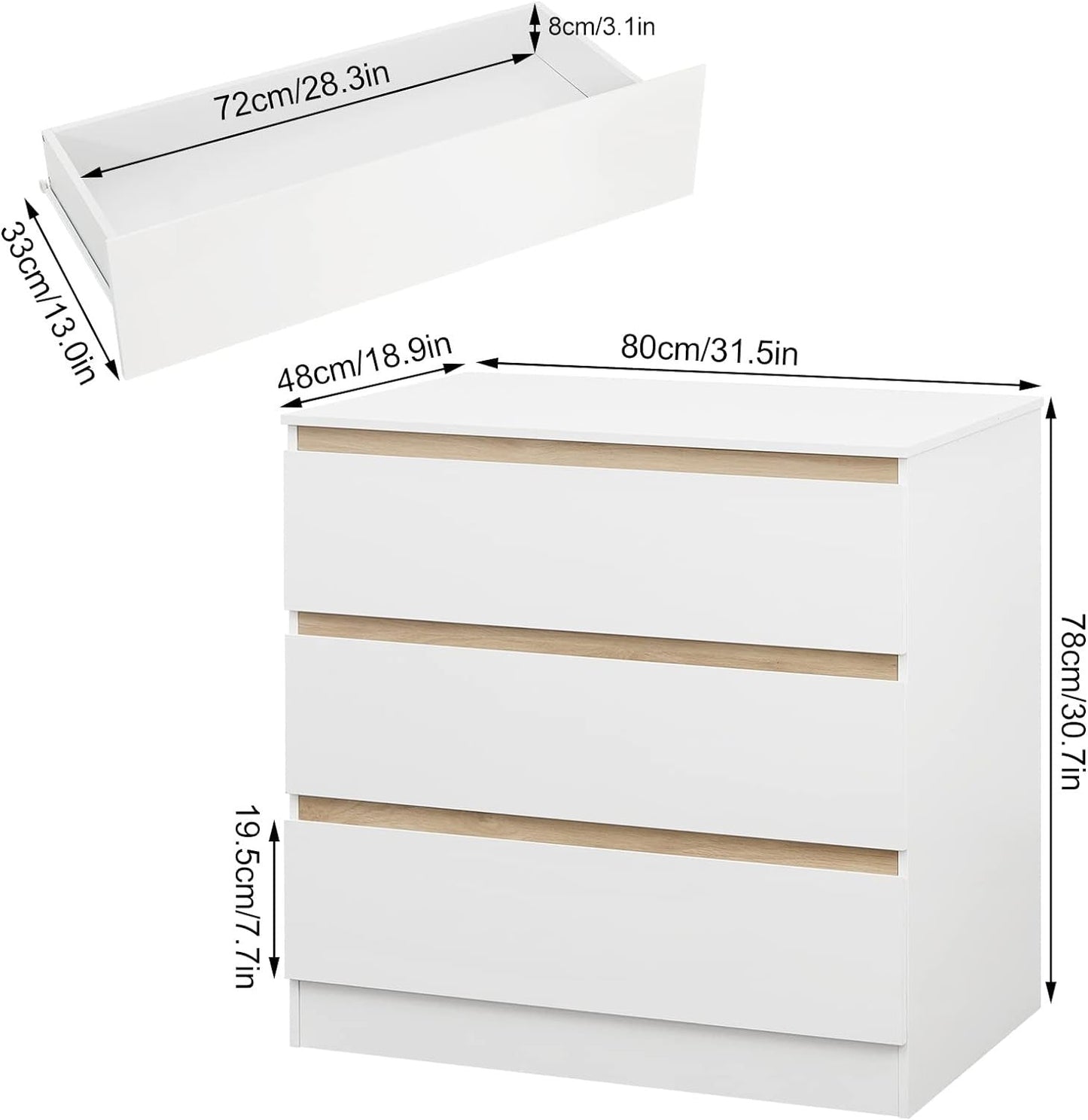 WOLTU Changing Table with 3 Drawers WT003