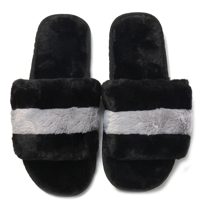 Women's Comfy Soft Plush Open-Toe Slide Slippers for Indoor Home Bedroom