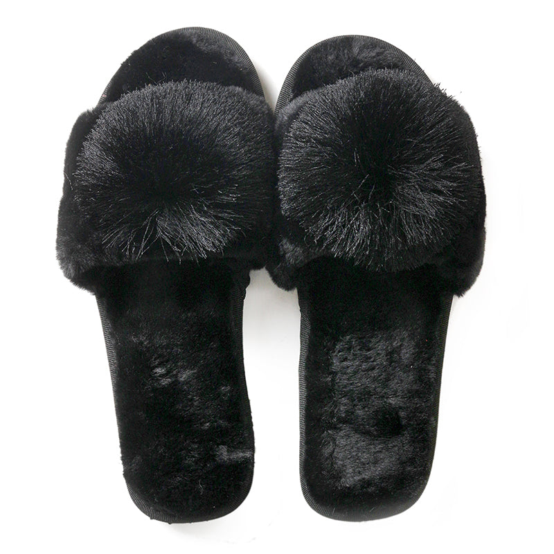 Women's Comfy Soft Plush Open-Toe Slide Slippers with Pom Pom for Indoor Home Bedroom - Image 2