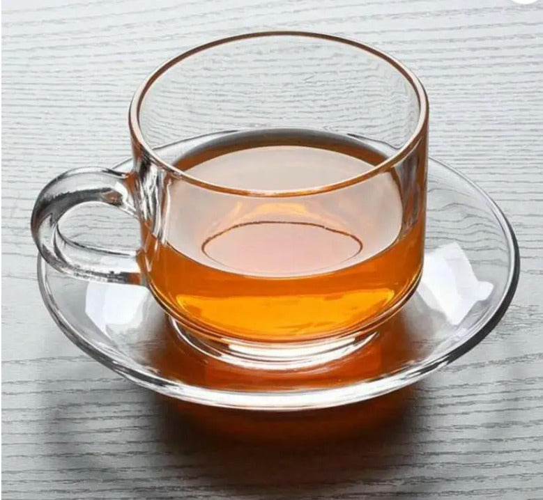 6pcs Glass Coffee Cups and Sauccer X1044
