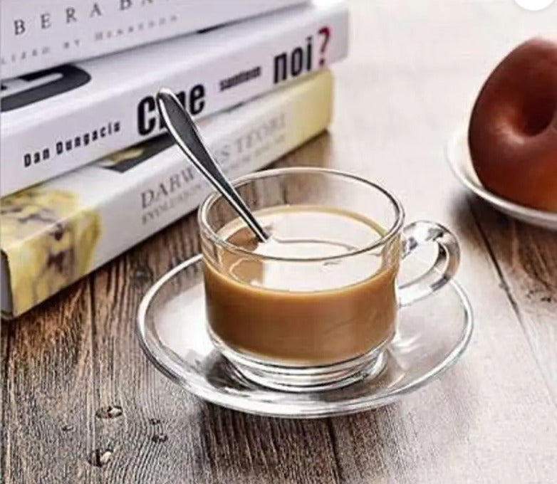 6pcs Glass Coffee Cups and Sauccer X1044