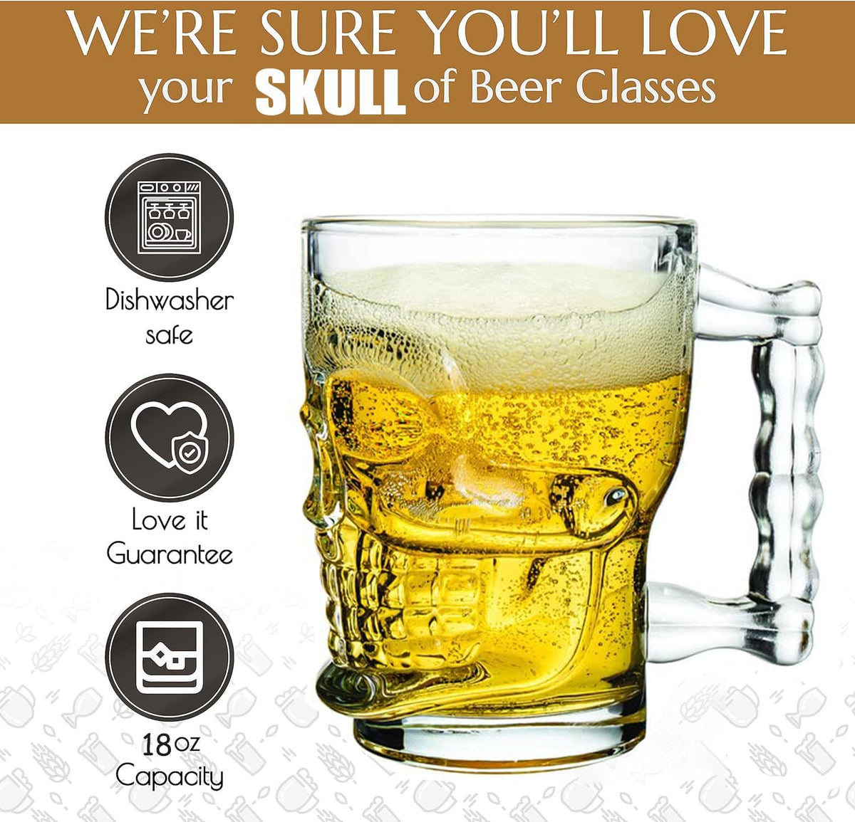SKULL BEER MUG 500ML 6pcs X1056