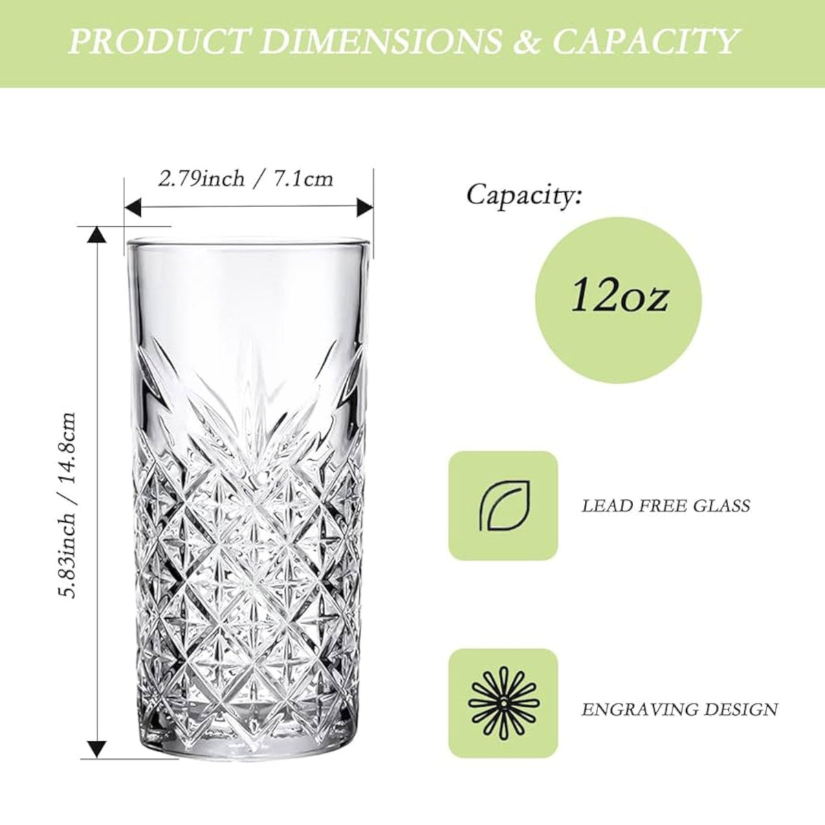 DELI Long Glass Cup 330ml 6pcs X1059