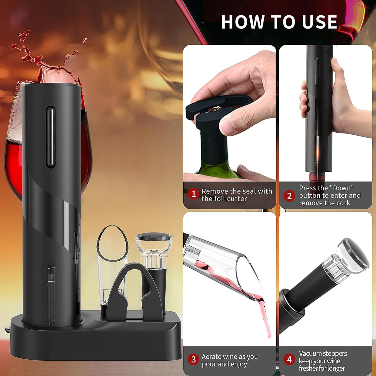 Electric Wine Opener Black Set X1108
