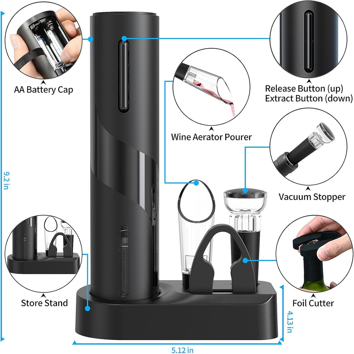 Electric Wine Opener Black Set X1108