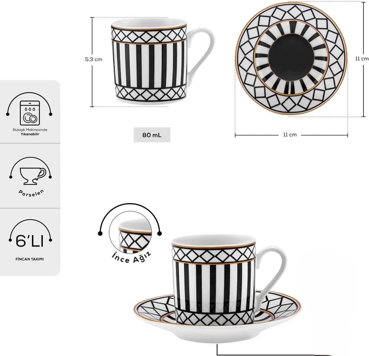 Black and White Coffee Cups 6pcs X1141