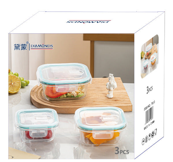 3pcs Square Glass Food Box Set X1161