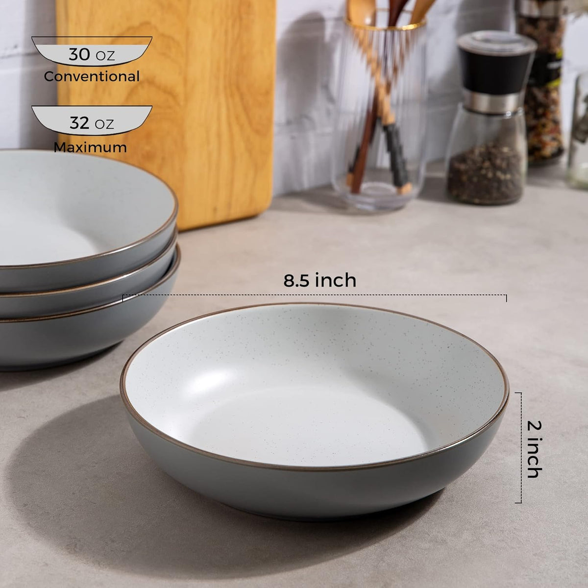 Gray 6pcs 8.2" Stoneware Deep Plate X1204