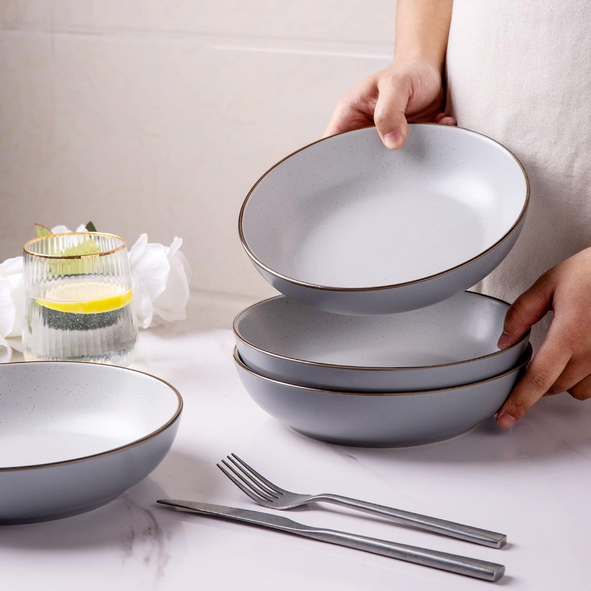 Gray 6pcs 8.2" Stoneware Deep Plate X1204