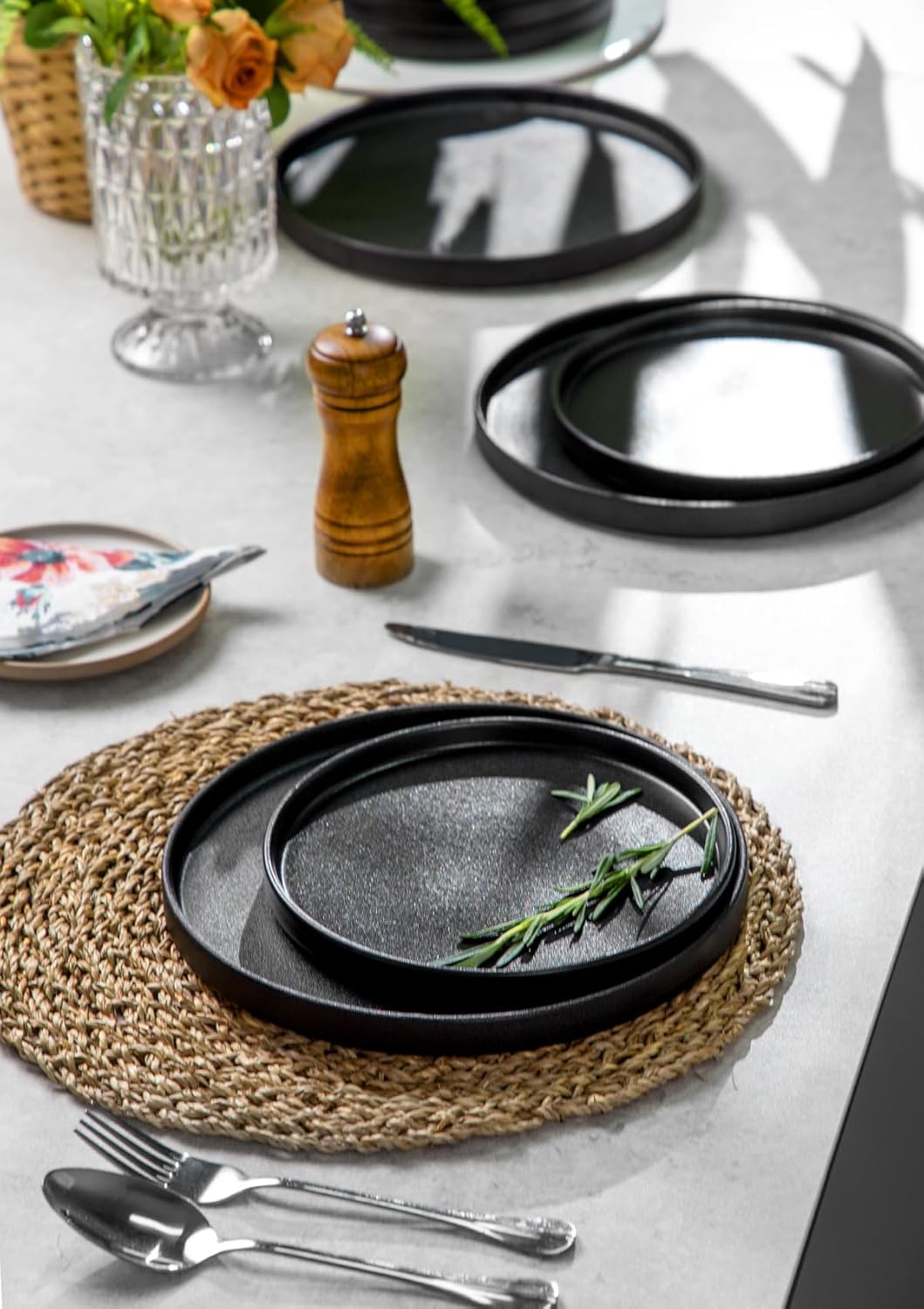 Black 6pcs 8" Stoneware Flat Plate X1206