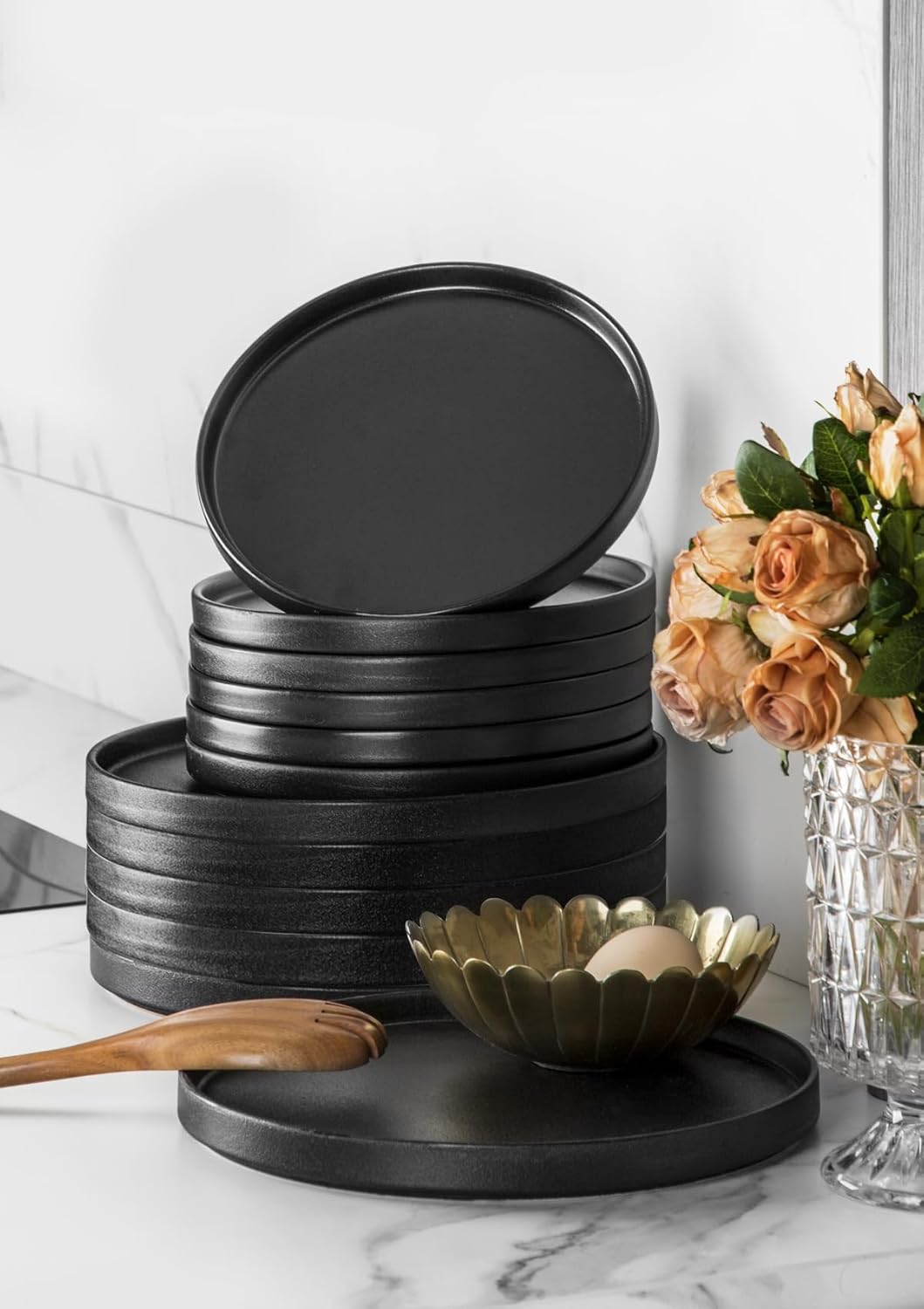 Black 6pcs 8" Stoneware Flat Plate X1206