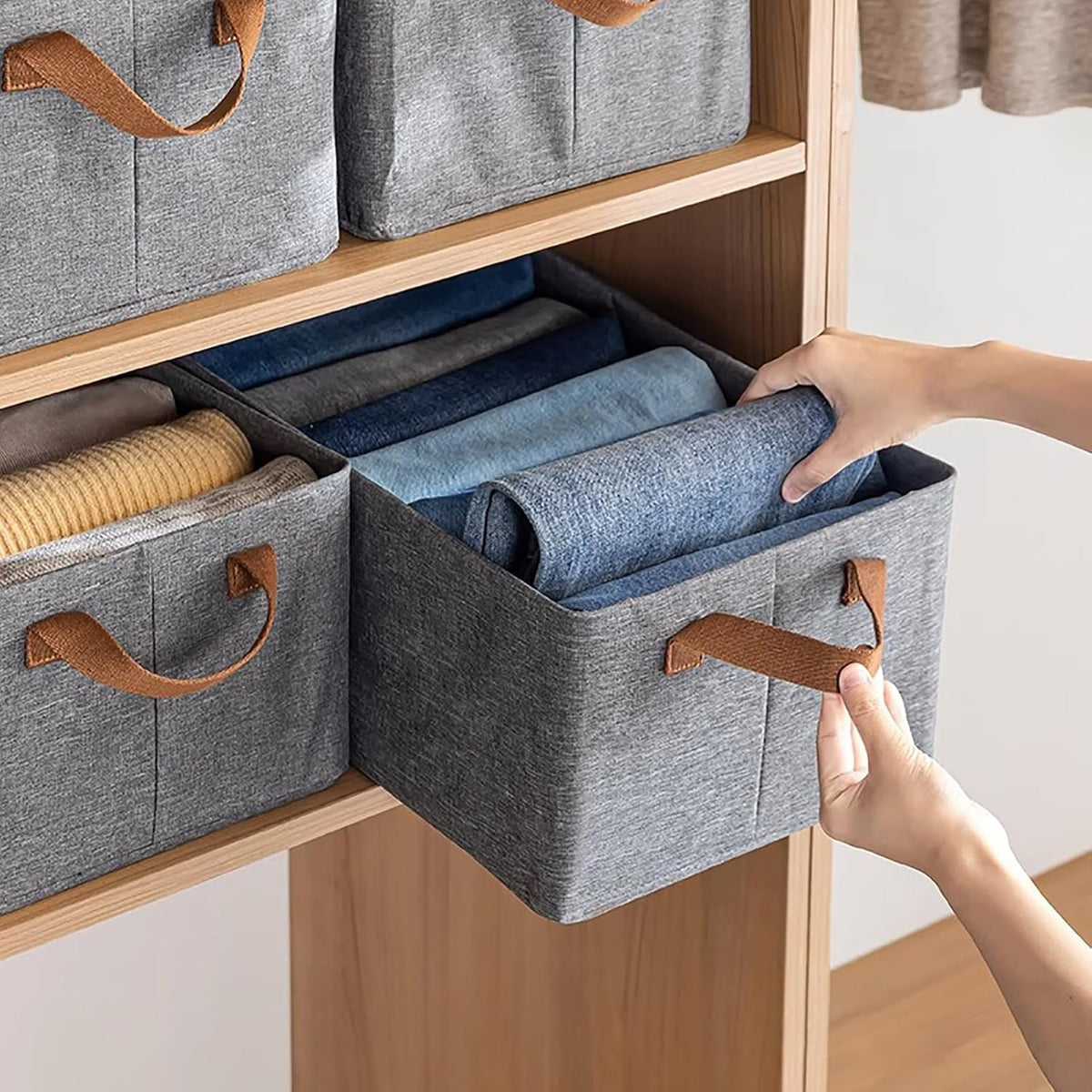 Gray Cloth Fabric Basket Organiser X1222
