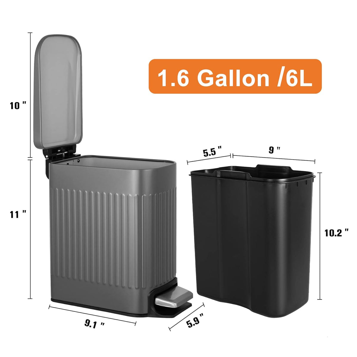 6L Ribbed Stainless Pedal Bin X1308