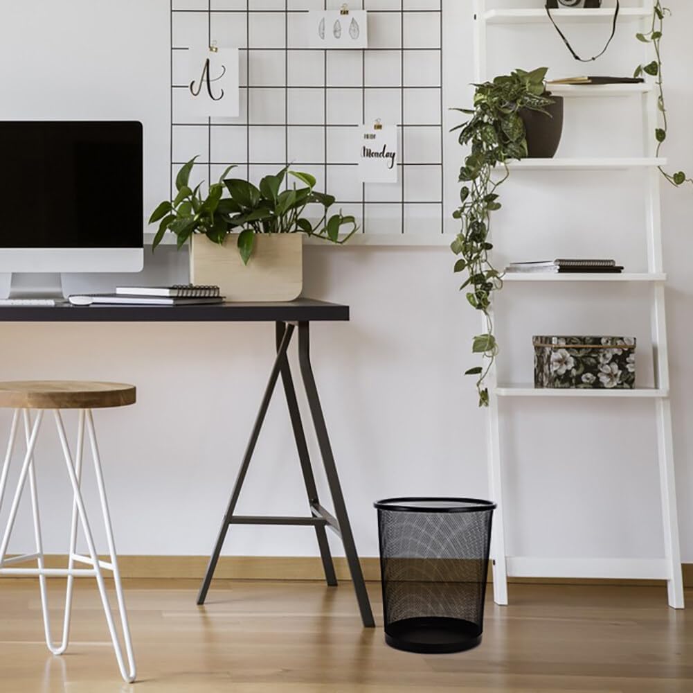 Black Metal Mesh Trash Basket X1310