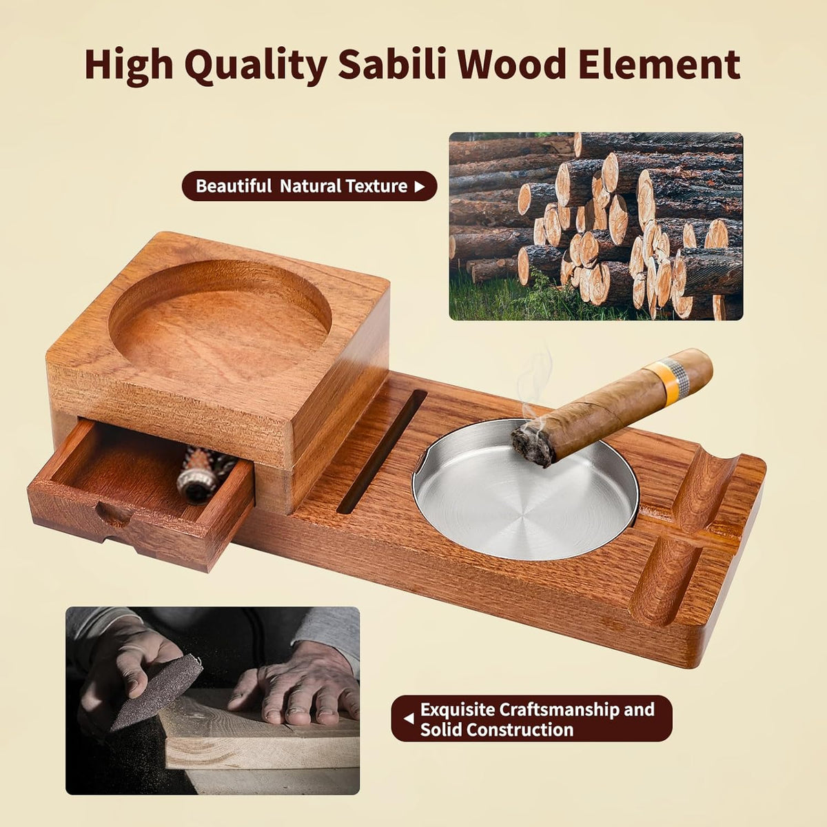 Wood Cigar Ashtray & Cup Holder X1312