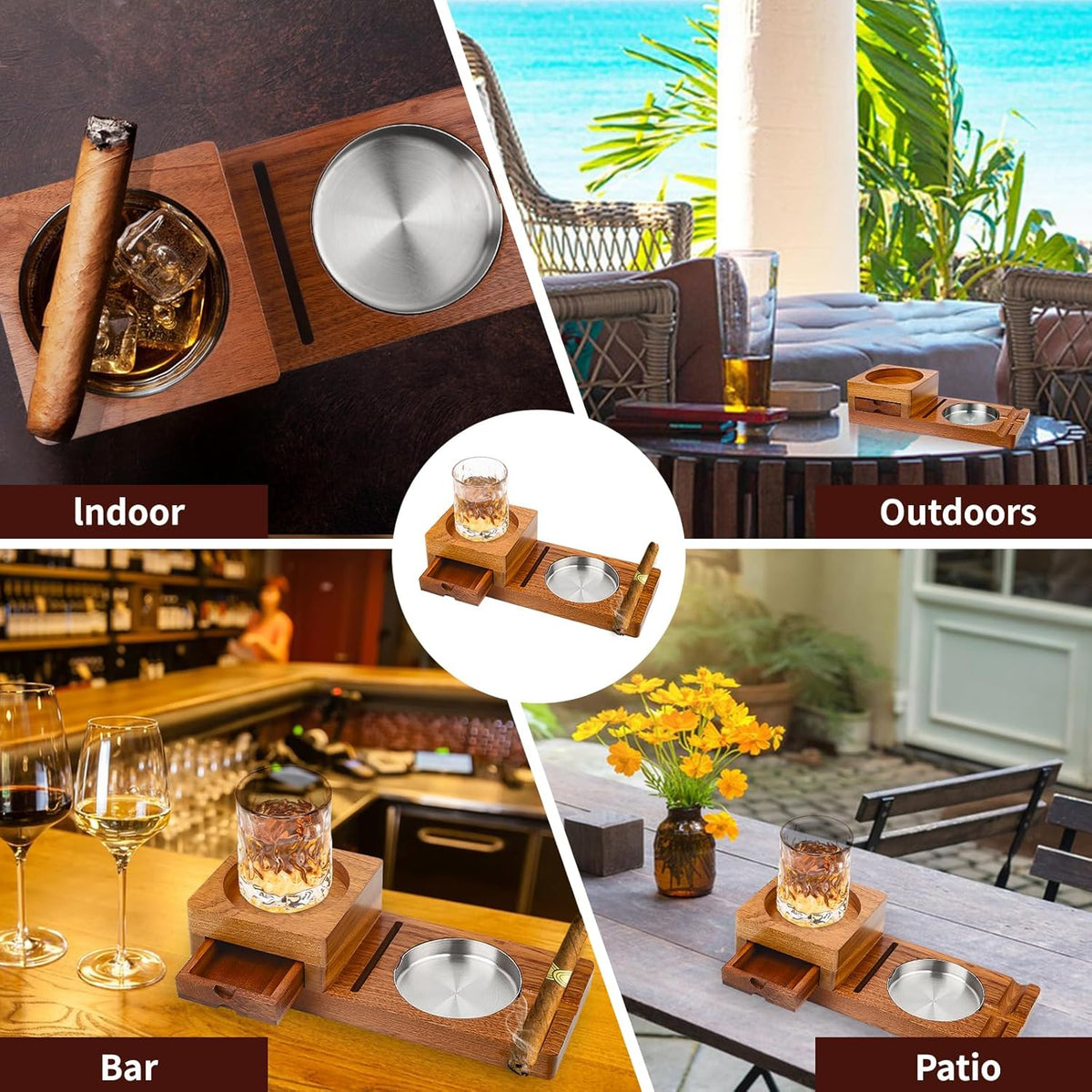 Wood Cigar Ashtray & Cup Holder X1312