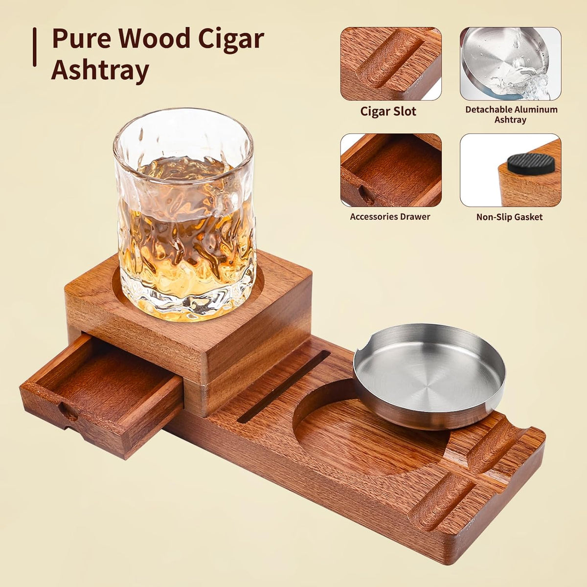 Wood Cigar Ashtray & Cup Holder X1312