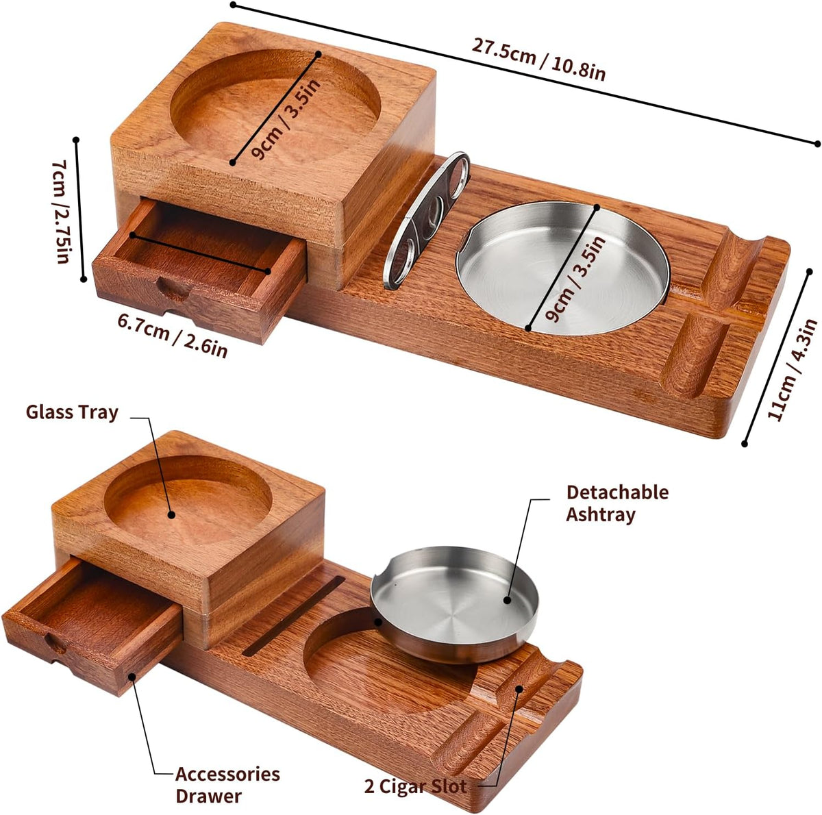 Wood Cigar Ashtray & Cup Holder X1312