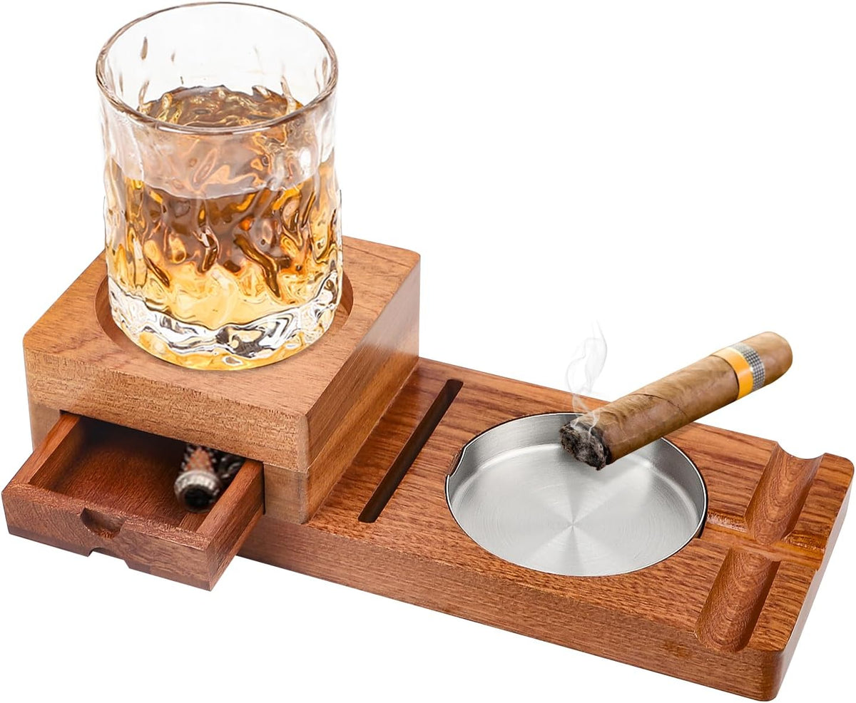 Wood Cigar Ashtray & Cup Holder X1312