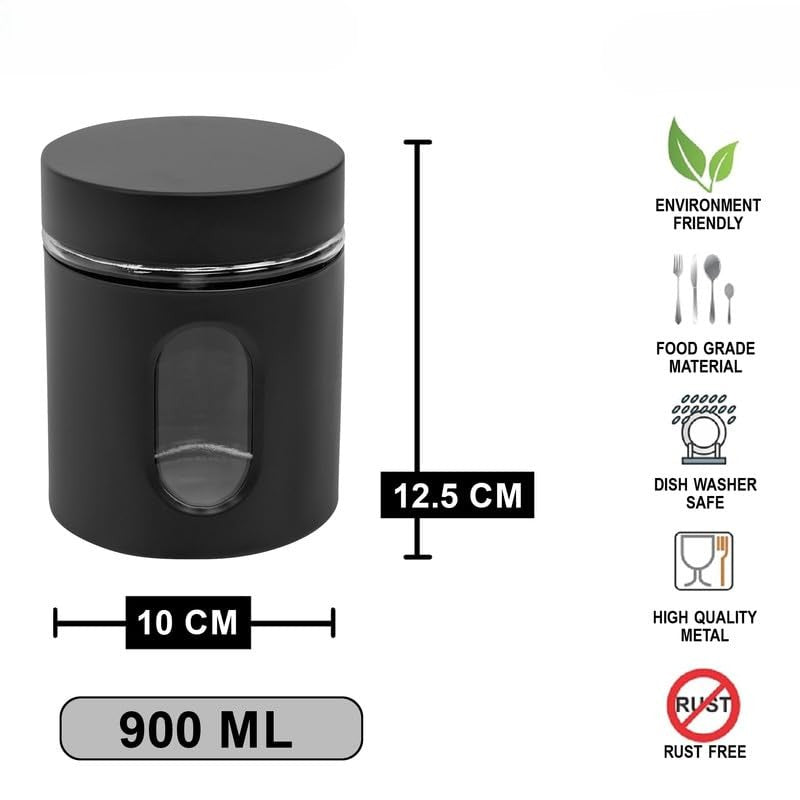 Glass & Stainless Black Small Jar X1383