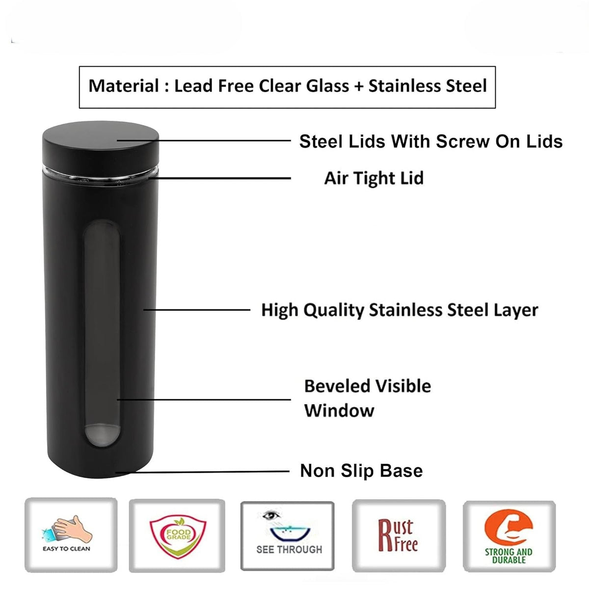 Glass & Stainless Black Large Jar X1385