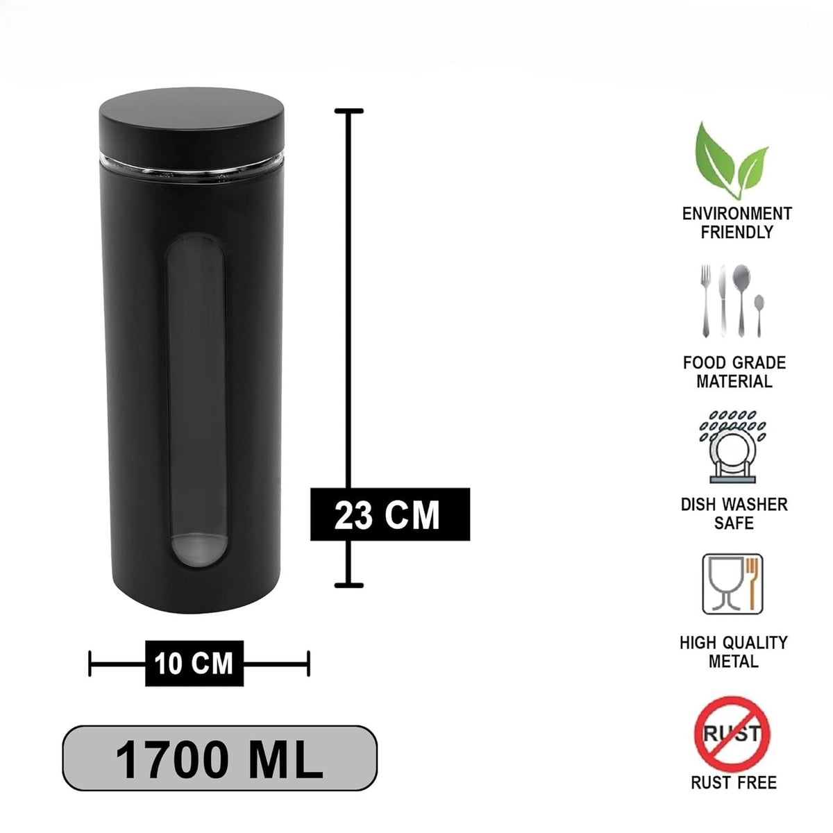 Glass & Stainless Black Large Jar X1385