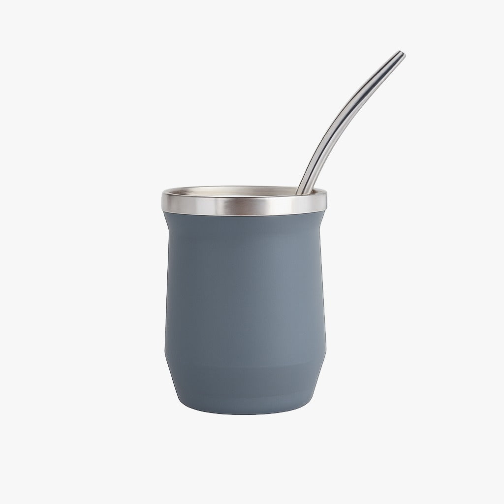 Gray 180ml Mate Double Wall Stainless Cup + Stainless Straw  X1438