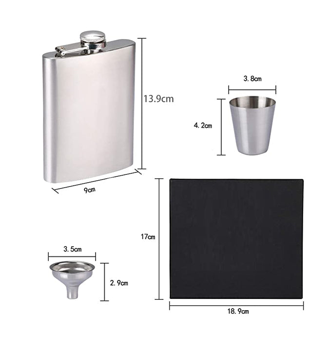 7oz Stainless Leakproof Drink Flask + 2 Shots Set X1451