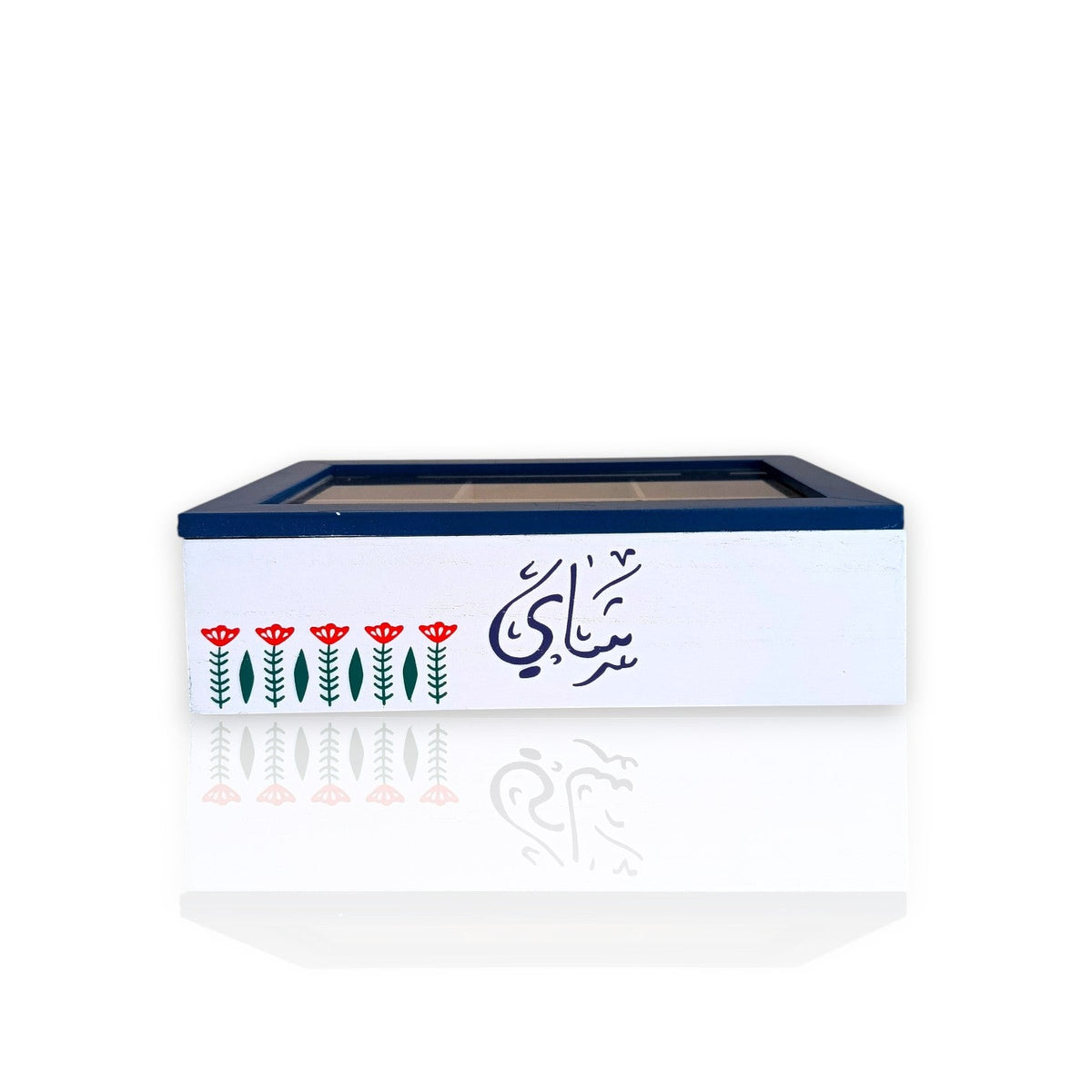 Wood Tea Box 6 Parts Blue Traditional Lebanese Design X1482