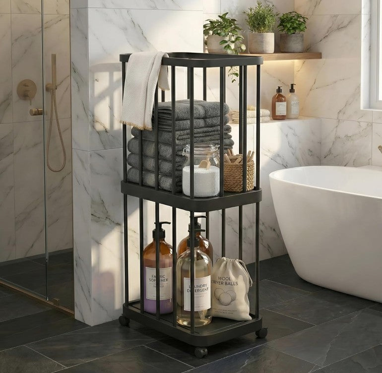 Bath or Home Cloth Storage Organiser Basket 2 Layers X1508