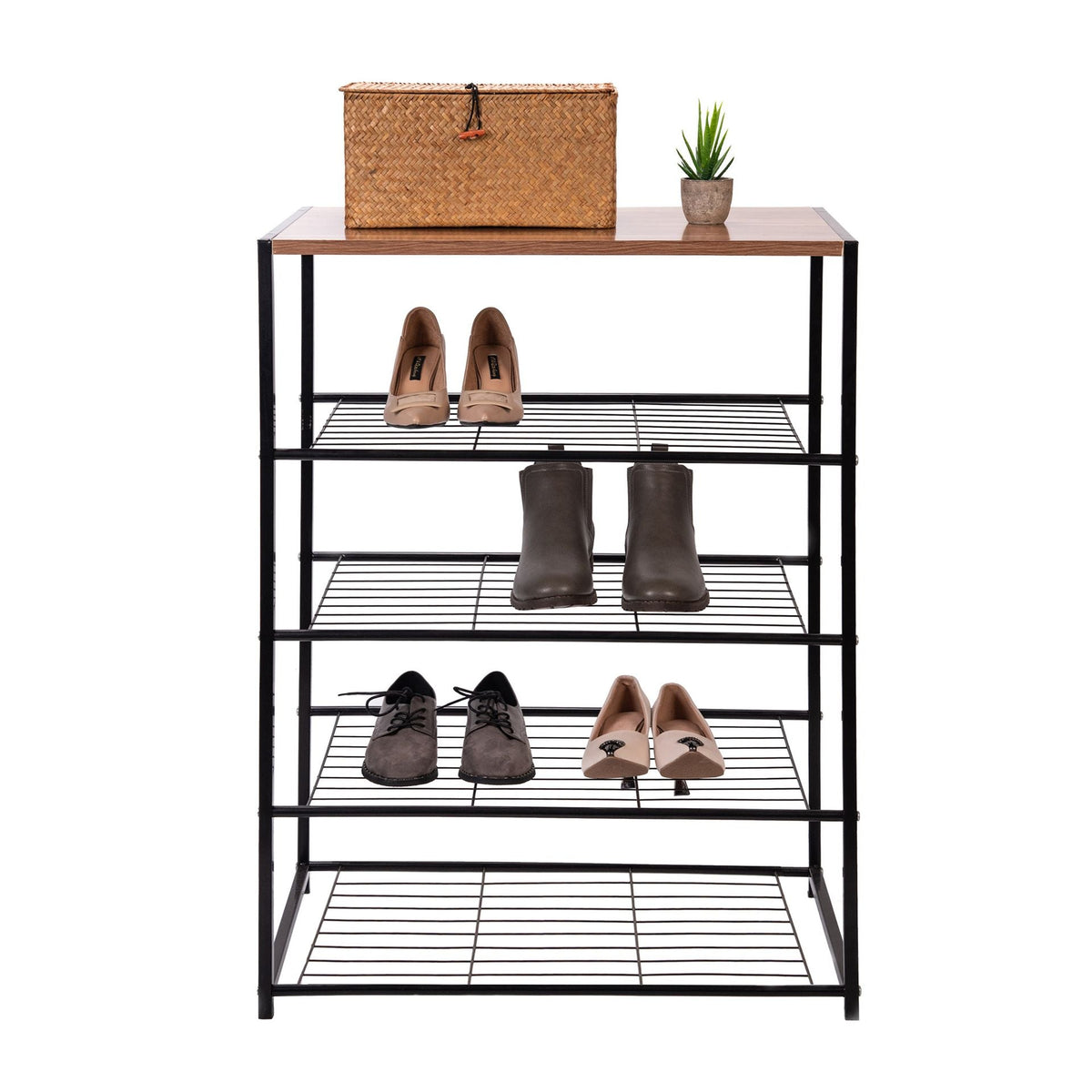 Entryway 4 layers Shoe Shelf Stand Organiser with Wood Surface X1533