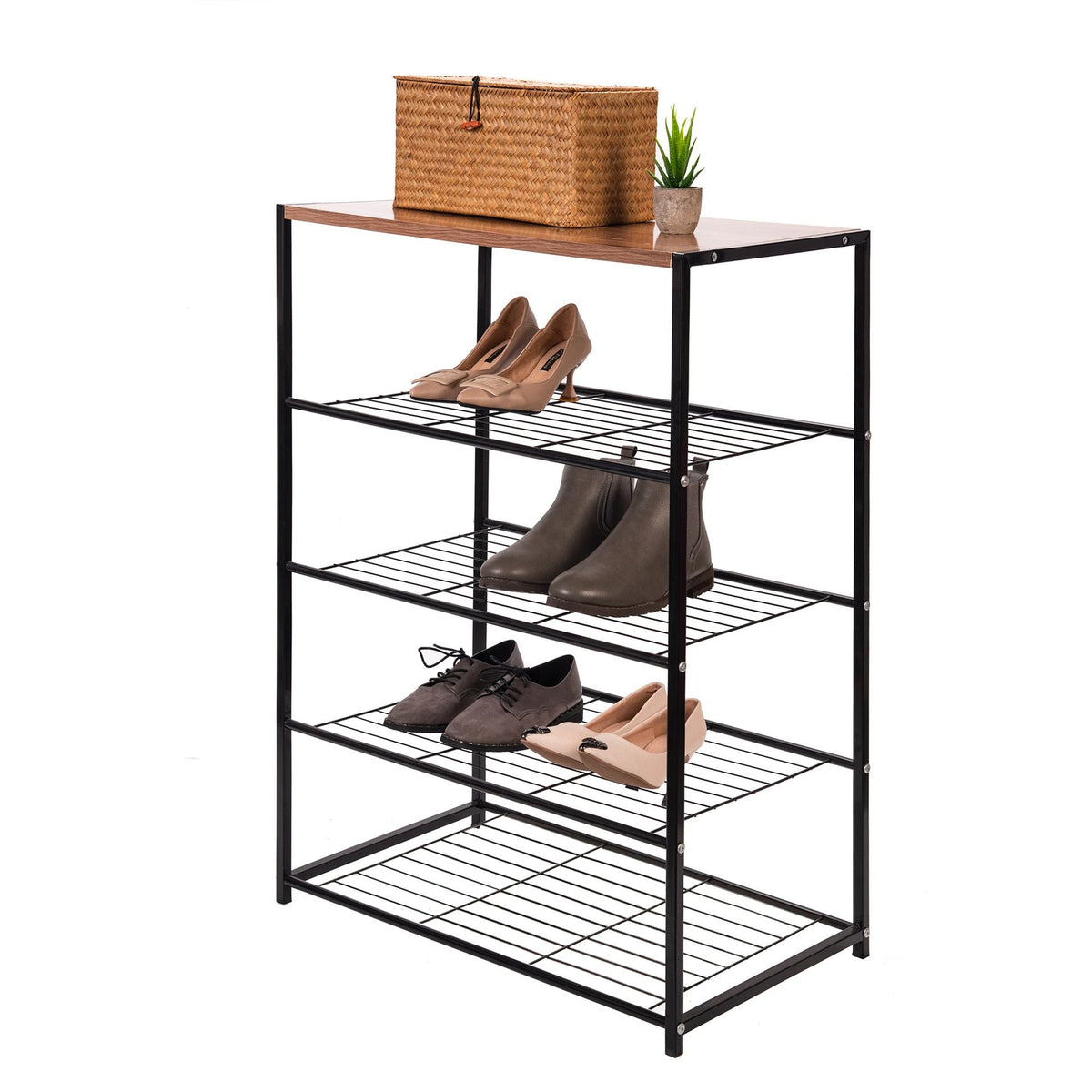 Entryway 4 layers Shoe Shelf Stand Organiser with Wood Surface X1533