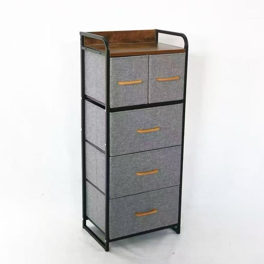 Fabric Dresser with 5 Drawers - Sturdy Steel Frame, Wooden Top & Easy Pull Fabric Bins  No. YP-807  X1537