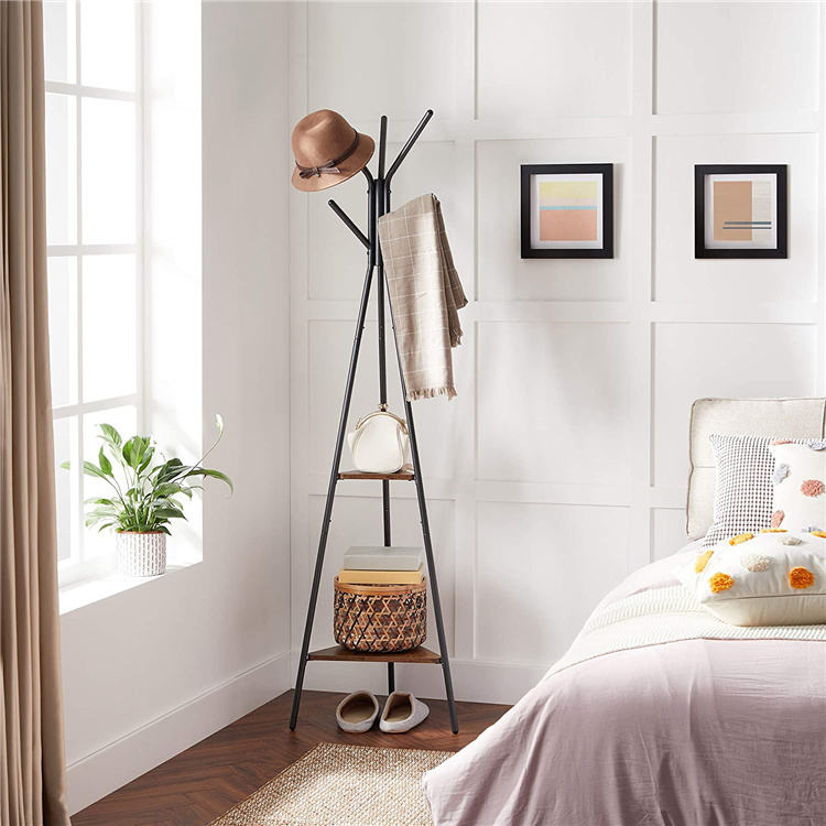 Coat Rack Freestanding Hanger Stand, Hall Tree with 2 Shelves X1538