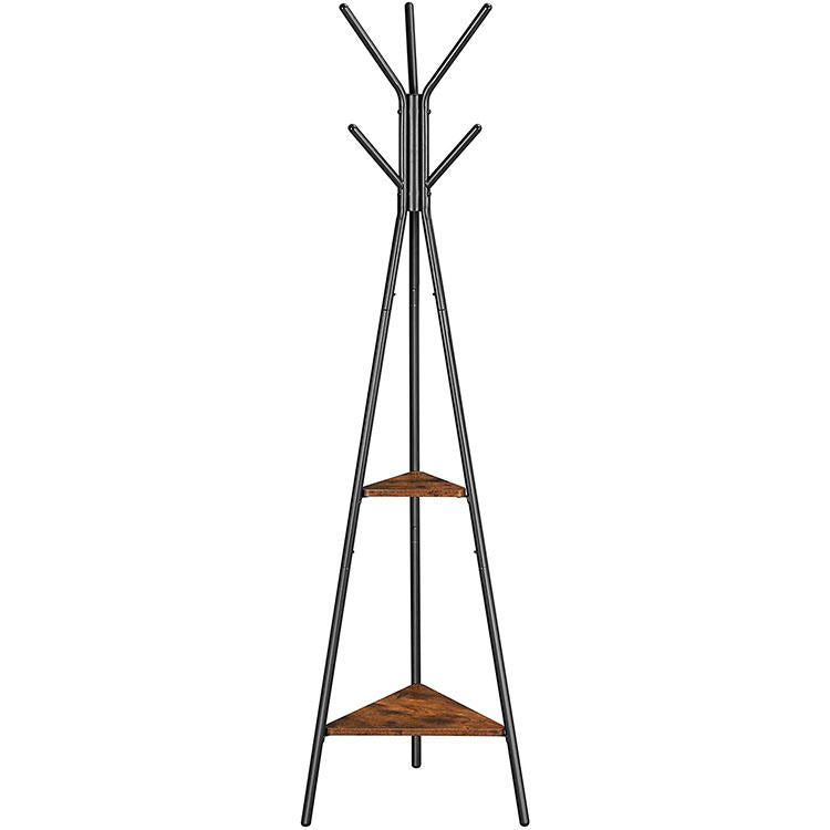 Coat Rack Freestanding Hanger Stand, Hall Tree with 2 Shelves X1538