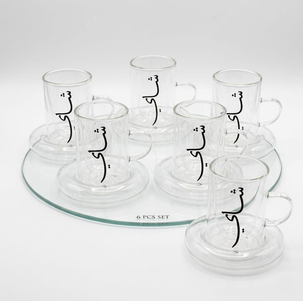 100ml Tea Cups Double Wall Cup and Saucer 6pcs Set X1545