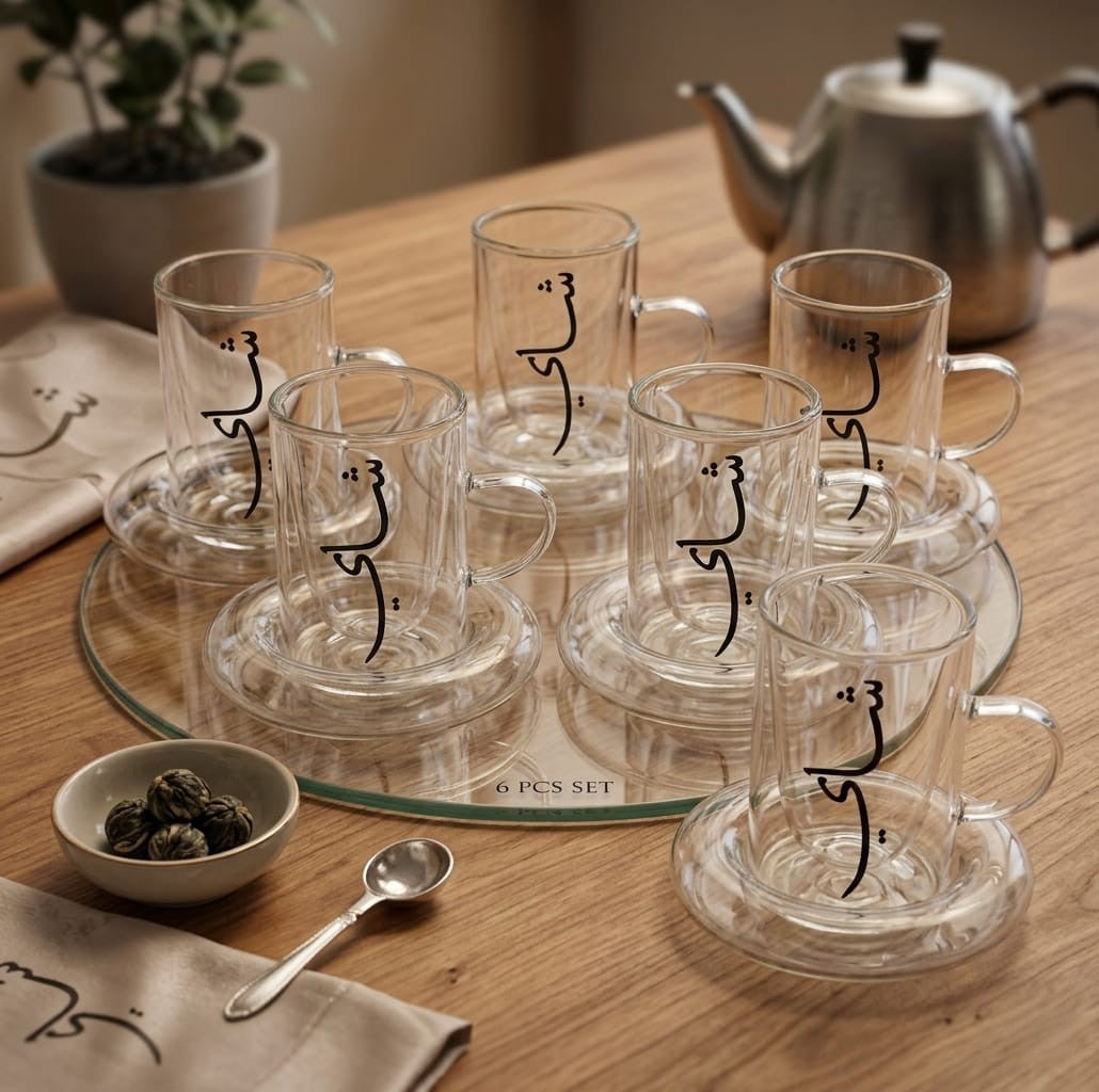 100ml Tea Cups Double Wall Cup and Saucer 6pcs Set X1545