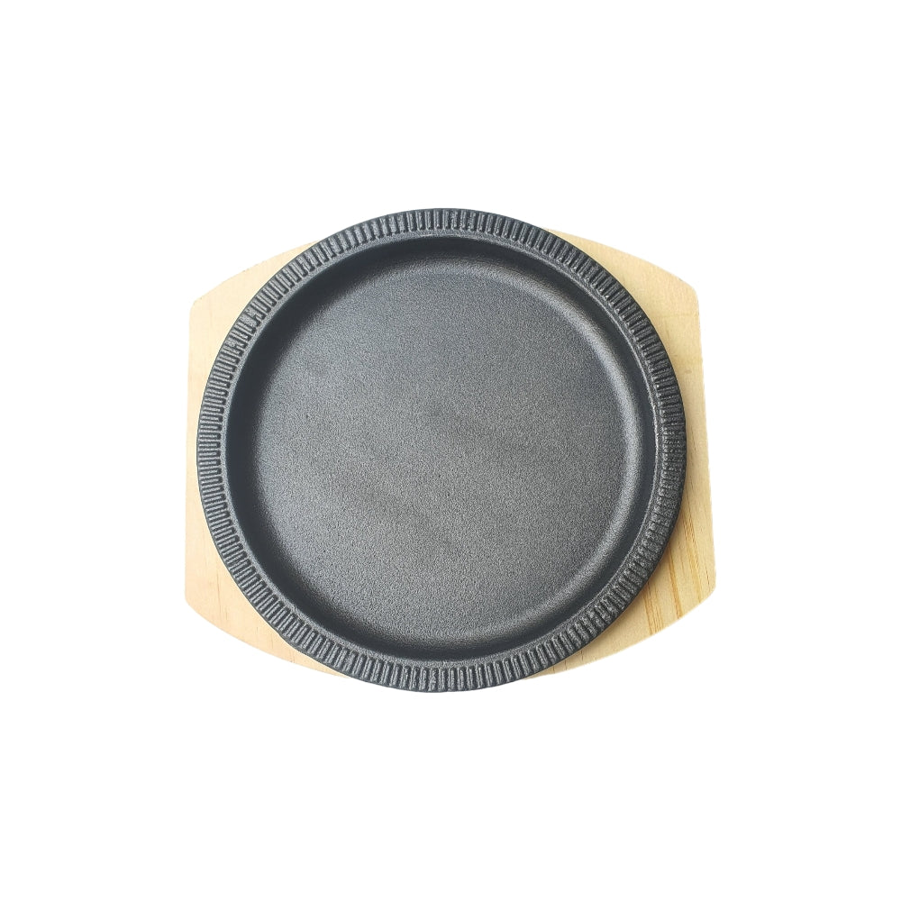 STEAK CAST IRON SIZZLER WITH WOOD BASE X309
