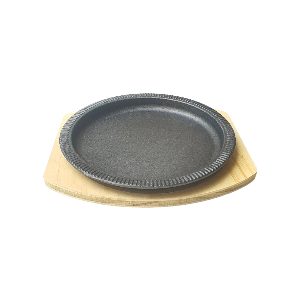 STEAK CAST IRON SIZZLER WITH WOOD BASE X309